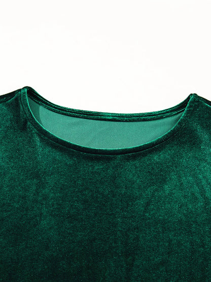 Sequin Puff Sleeve High Waist Tiered Velvet Mini Dress