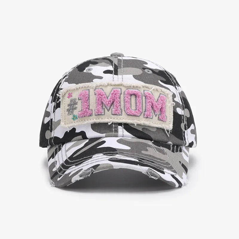 Letter Adjustable Cotton Baseball Cap Black and white camouflage One Size