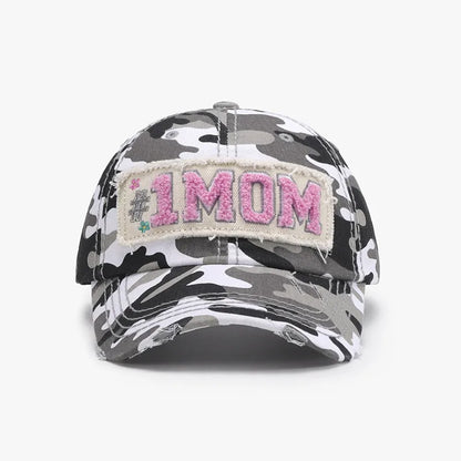 Letter Adjustable Cotton Baseball Cap Black and white camouflage One Size