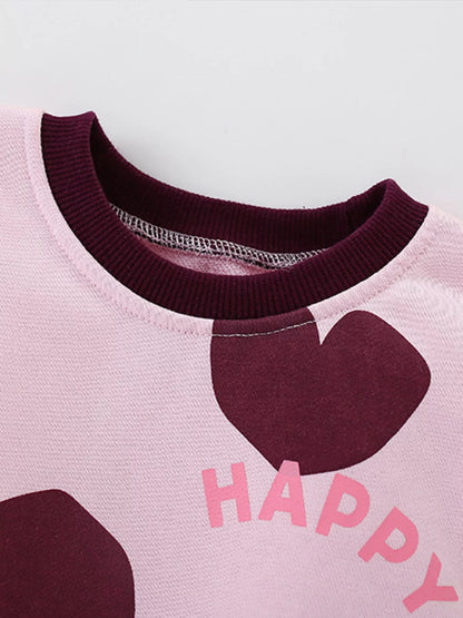 Children's Heart Print Round Neck Sweatshirt