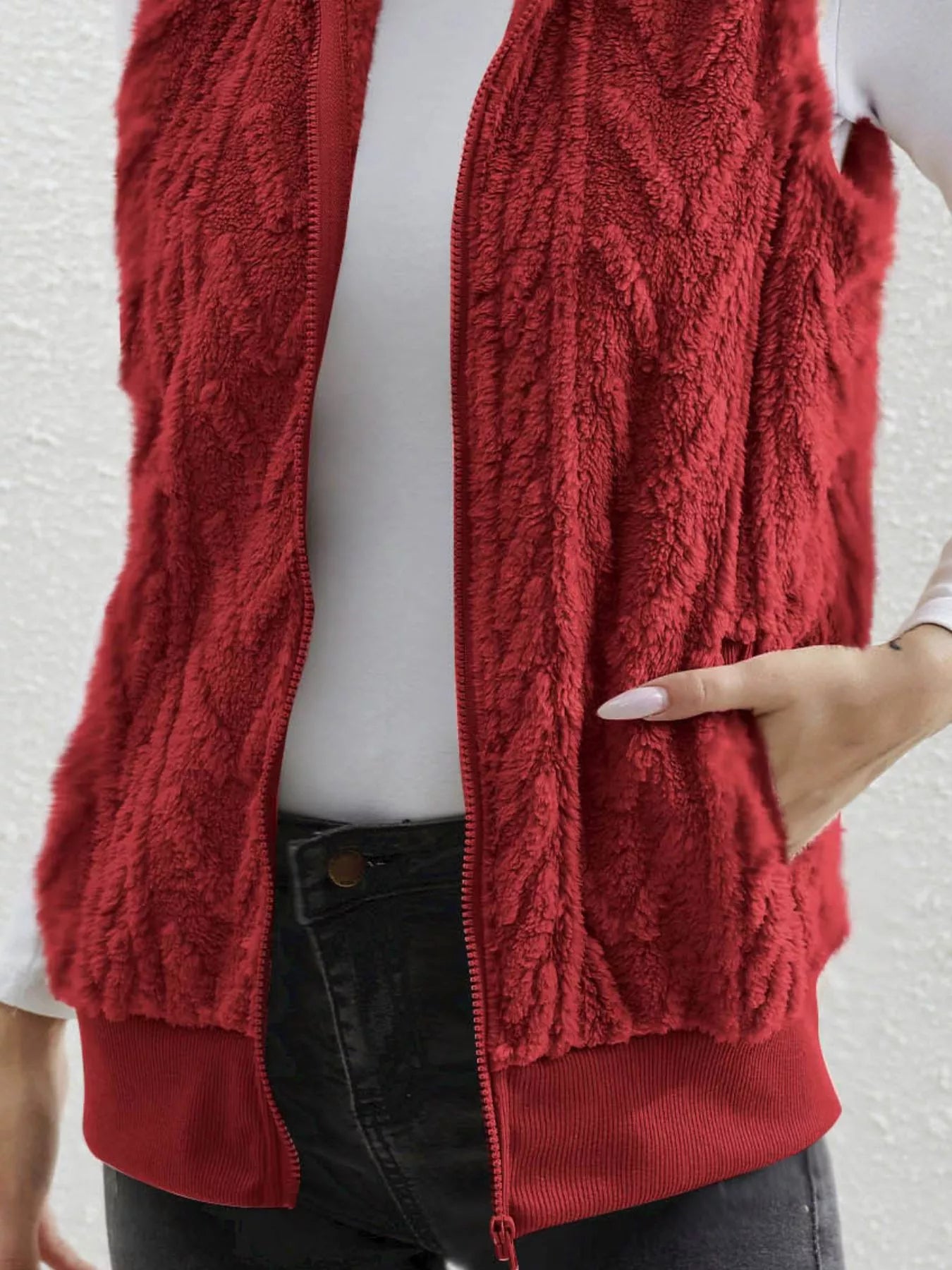 Full Size Cozy Faux Fur Zip-Up Vest Coat Plus Size