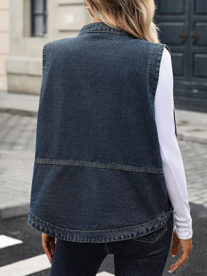 Snap Down Sleeveless Denim Jacket