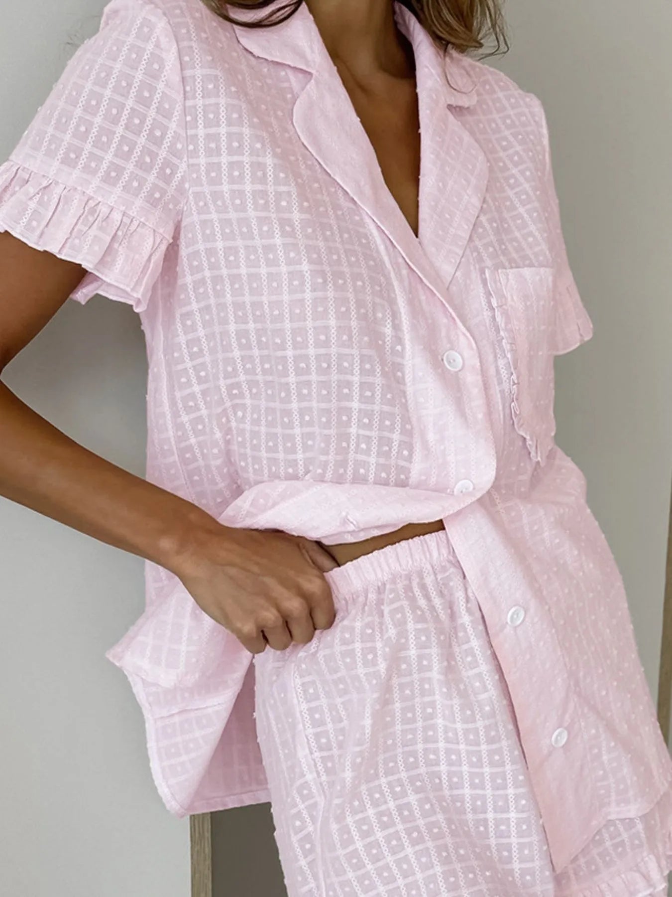 Button Up Short Sleeve Top and Shorts Set