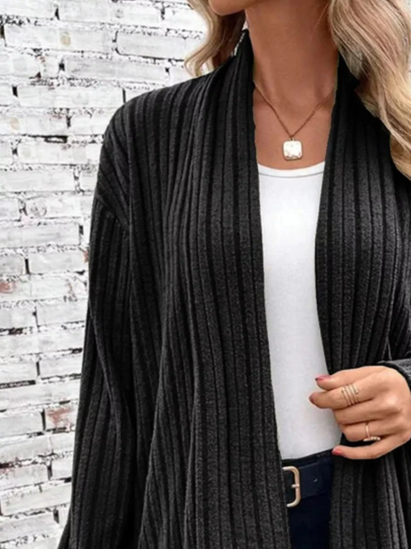 Full Size Ribbed Knit Open Front Cardigan Plus Size