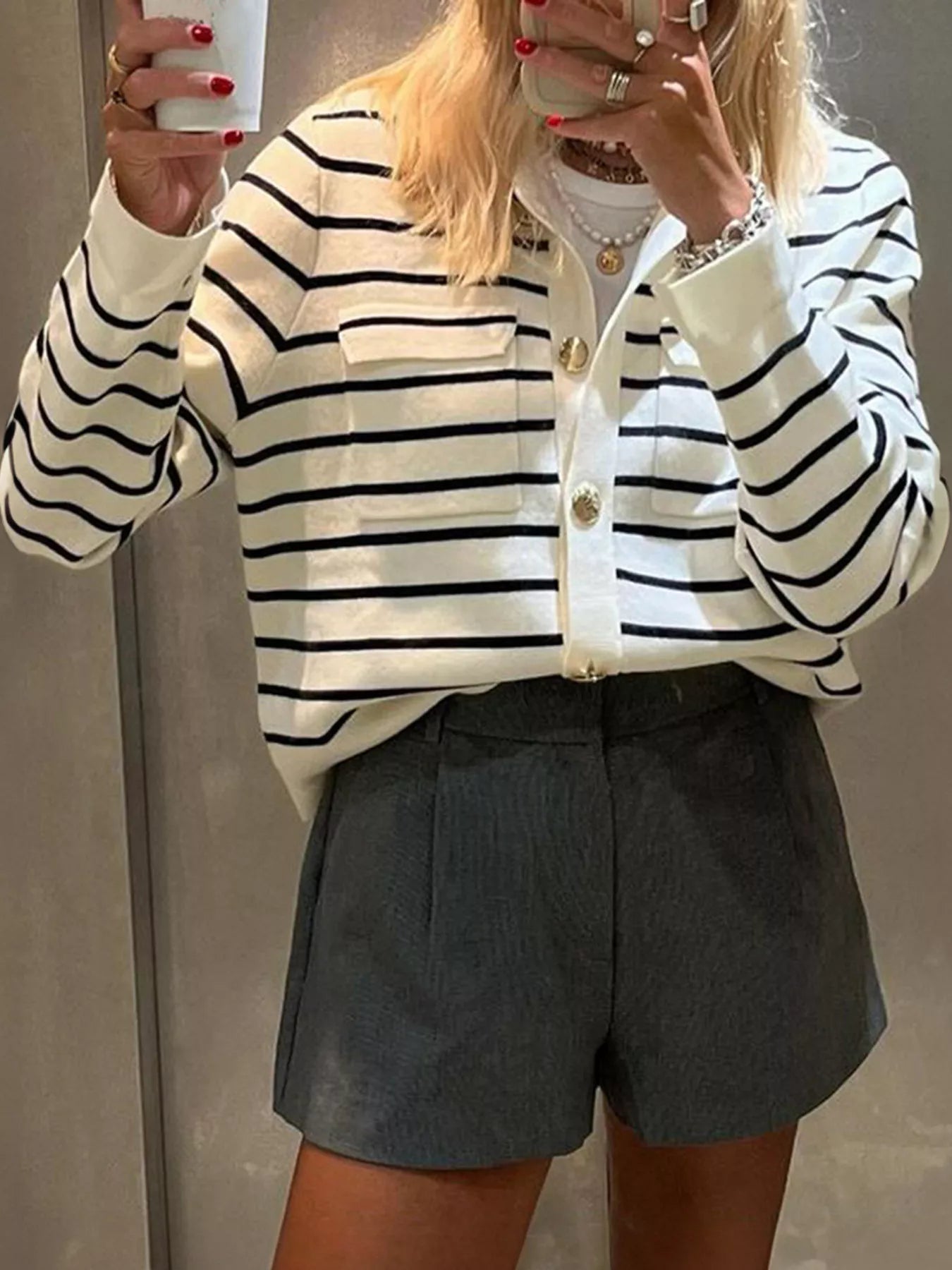 Striped Button-Down Knit Cardigan