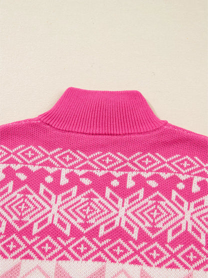 Christmas Snowflake Quarter Zip Collard Sweater