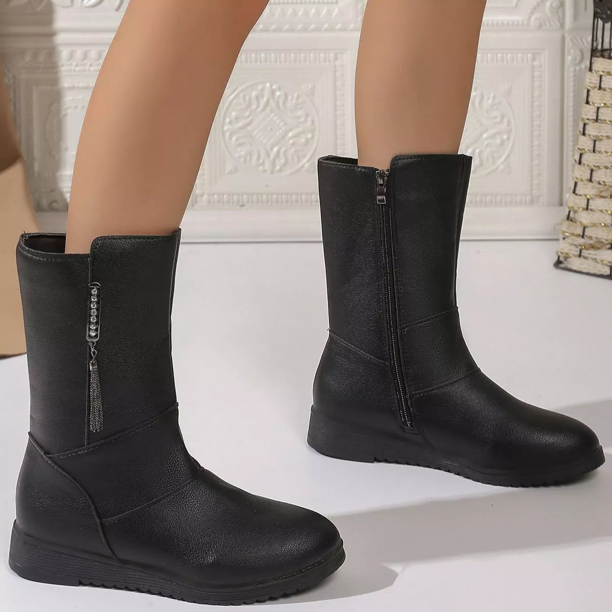 Round Toe Side Zip Boots