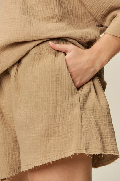 Textured Cotton T-Shirt and Drawstring Shorts Set