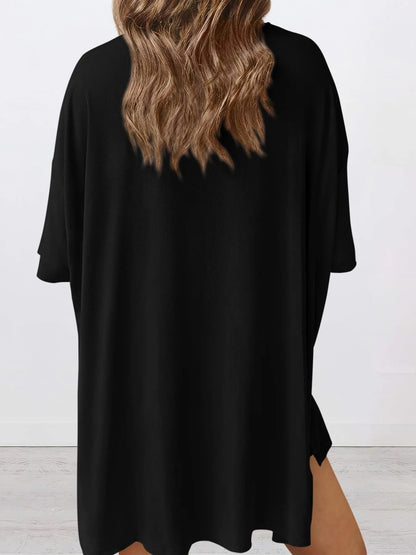 Full Size Oversized Slit Round Neck Top and Shorts Lounge Set Plus Size
