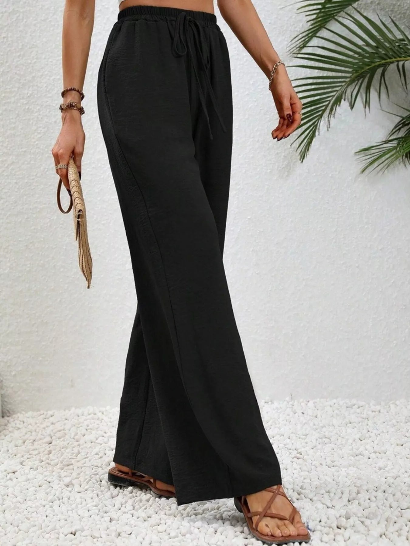 Casual Drawstring Wide Leg Pants