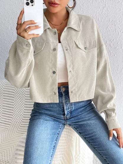 Casual Corduroy Snap Down Cropped Jacket