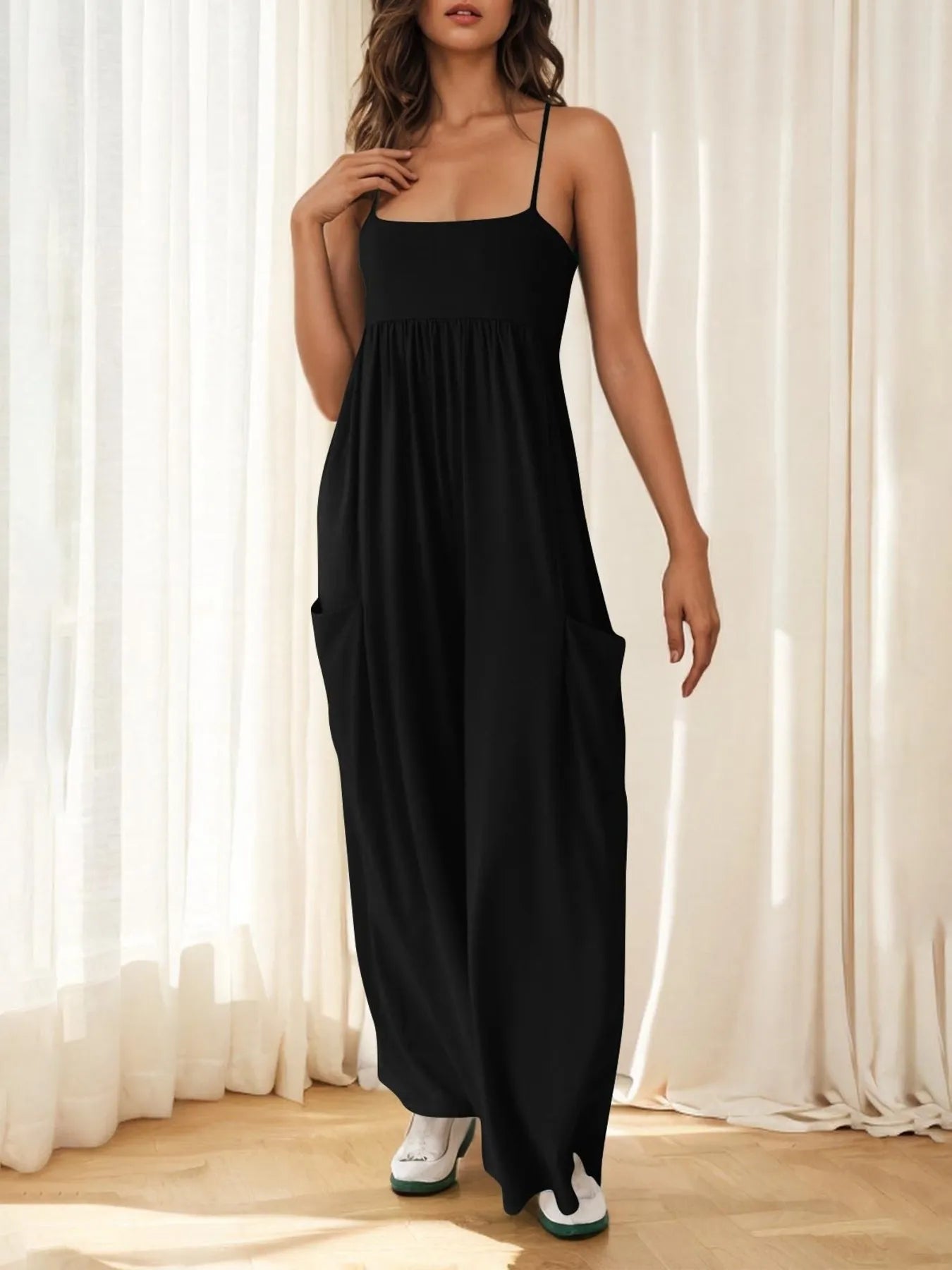 Spaghetti Strap Wide Leg Jumpsuit Black