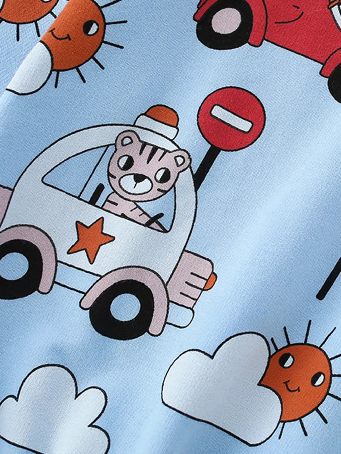 Children's Cartoon Vehicle Print Crew Neck Sweatshirt