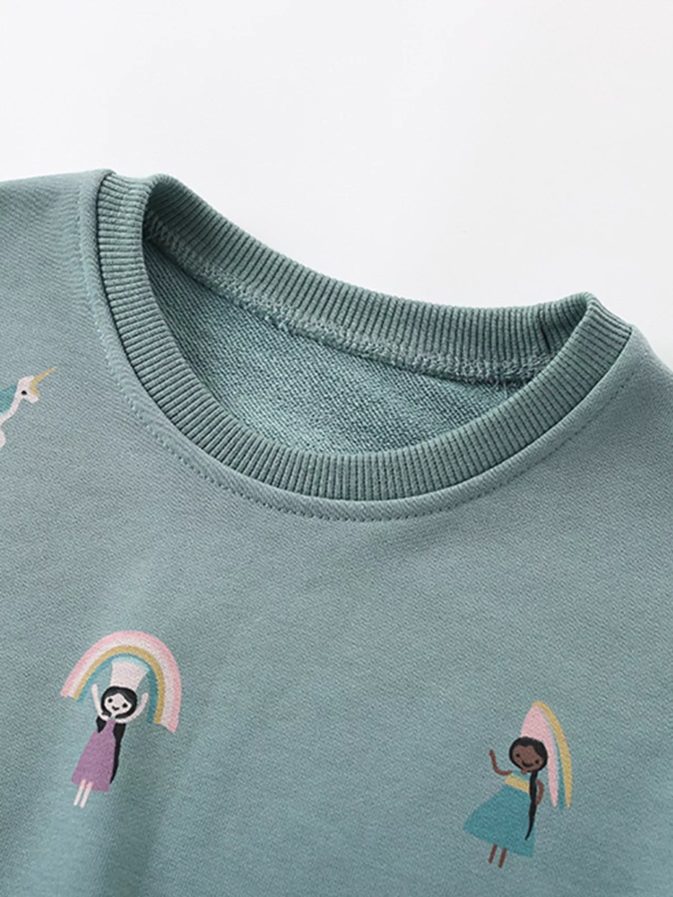 Children's Cute Cartoon Print Sweatshirt with Tulle Hem