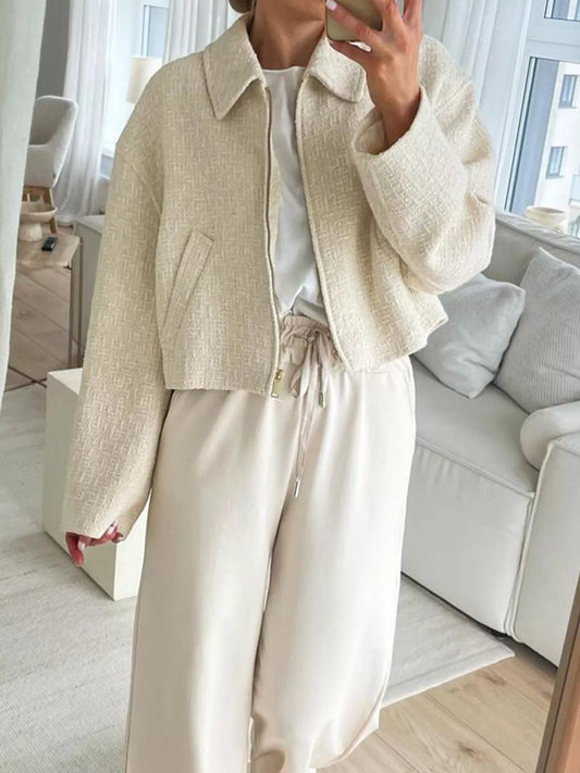 Zip Up Tweed Cropped Jacket