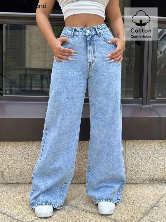 Wide Leg Wash Jeans Blue