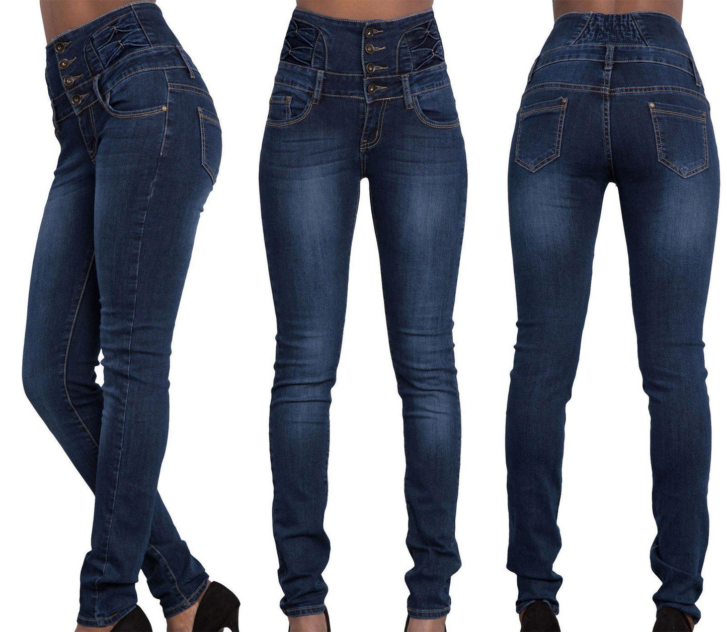 Popular Autumn Winter Women's Sexy High Waist Slim Fit Elastic Skinny Jeans Dark Blue