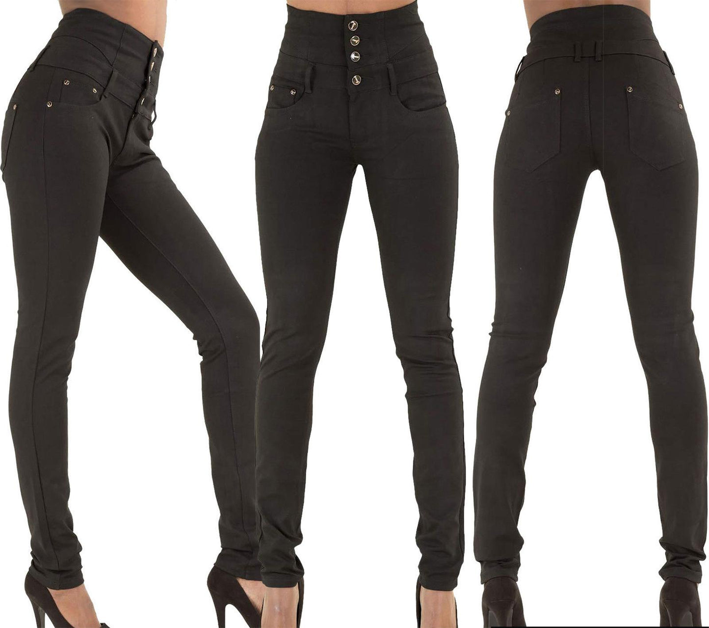 Popular Autumn Winter Women's Sexy High Waist Slim Fit Elastic Skinny Jeans Black
