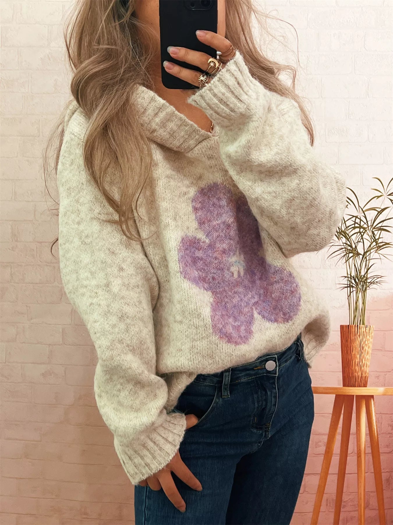 Flower Long Sleeve Hooded Sweater