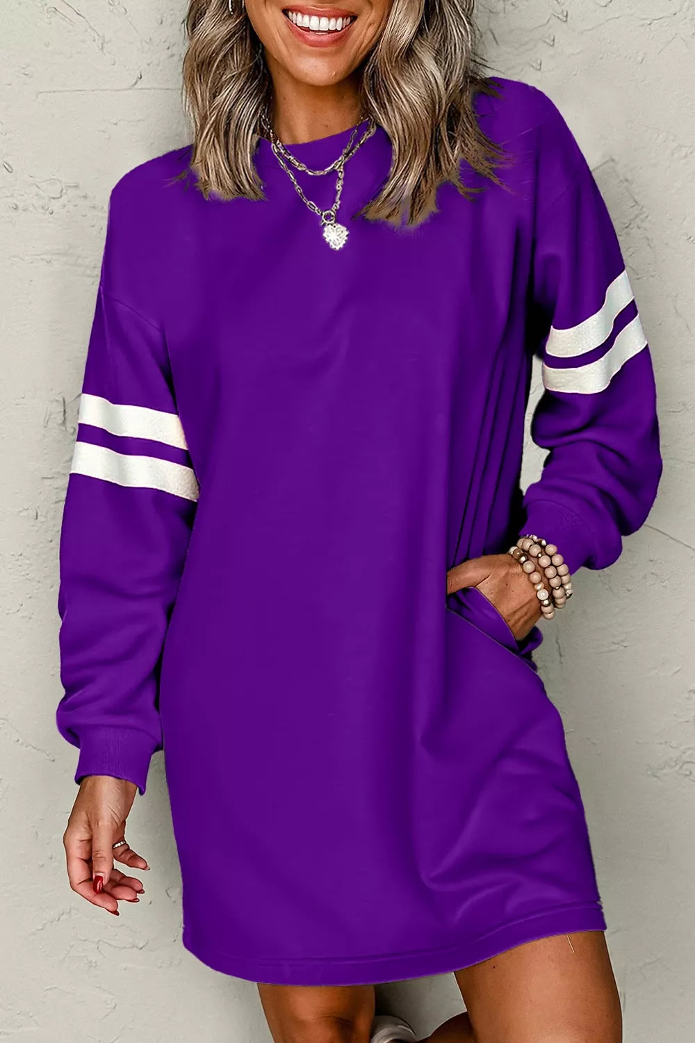 Stripe Long Sleeve Casual Sweatshirt Dress