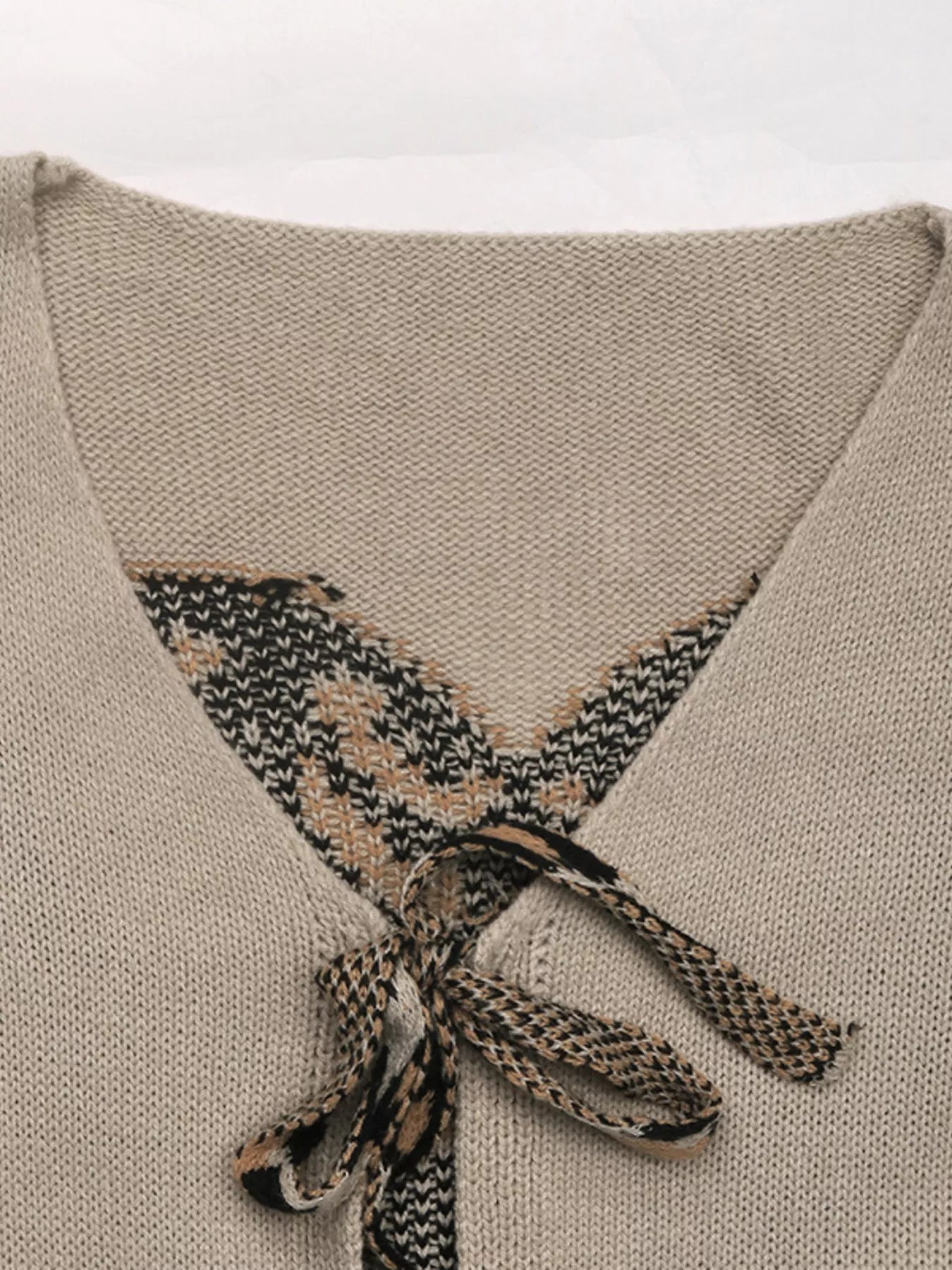 Leopard Heart Back Tie-Front Knit Cardigan