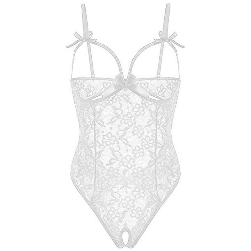 Sexy Lingerie Sexy Sleepwear Open-End Jumpsuit White