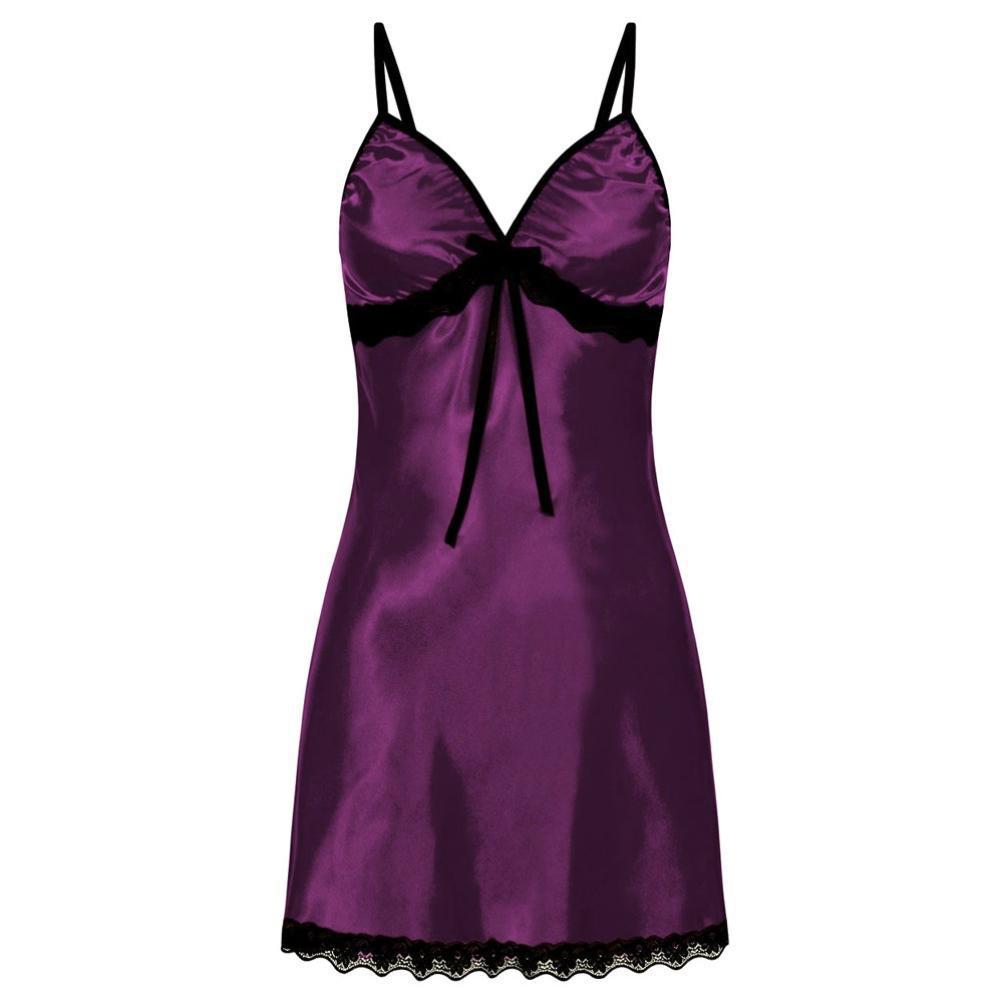 Sexy See-through Sexy Sleepwear Lace Slip Nightdress Multi-Color Optional Plus Size Pajamas Nightdress Purple
