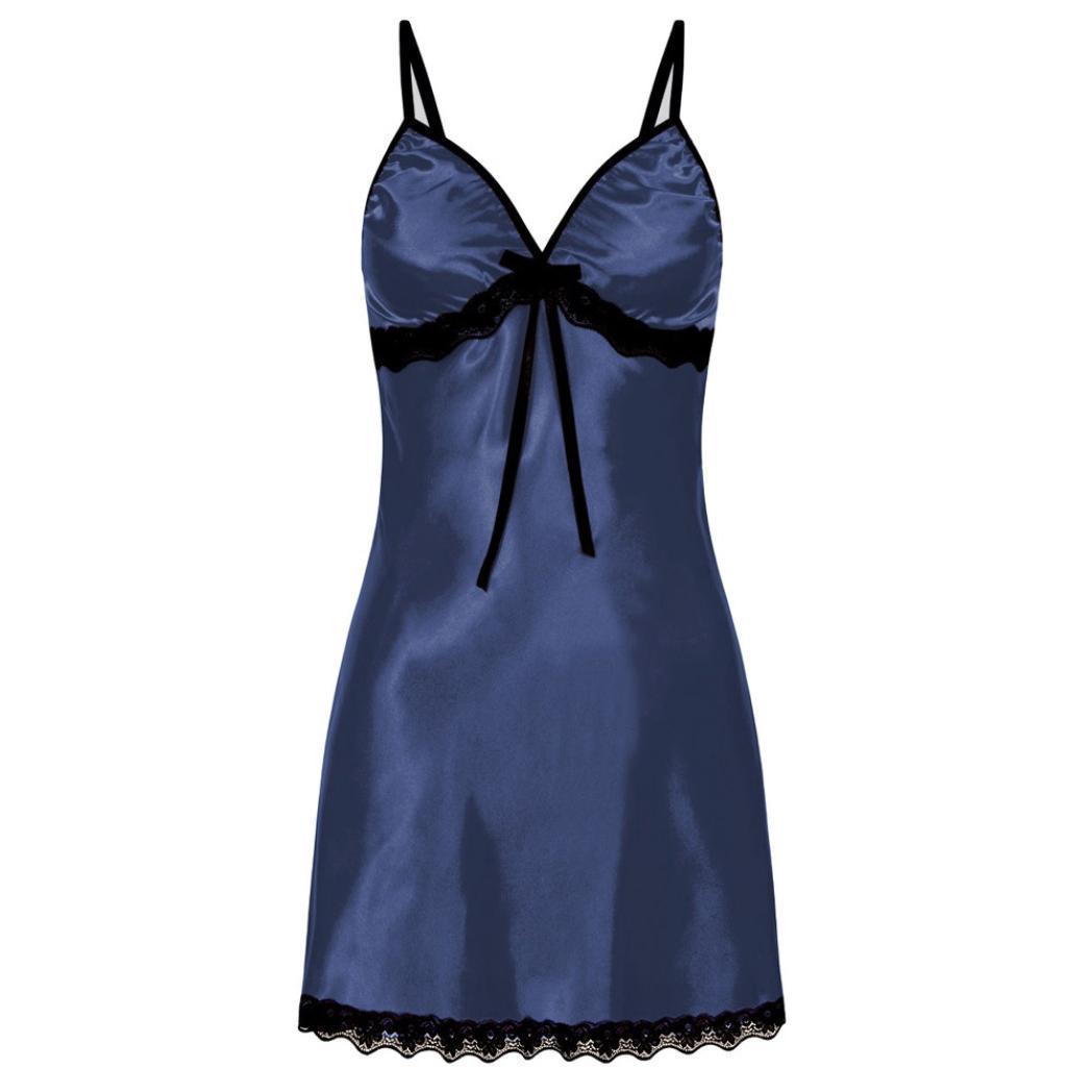 Sexy See-through Sexy Sleepwear Lace Slip Nightdress Multi-Color Optional Plus Size Pajamas Nightdress Blue