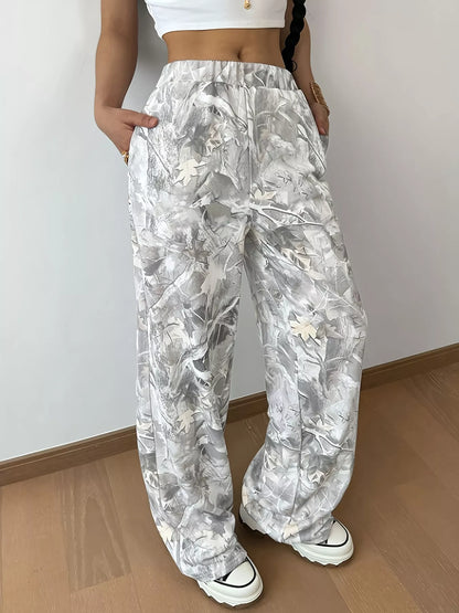 Abstract Print Wide Leg Pants