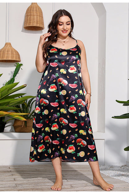 Plus Size Dress Artificial Silk Satin Girls Nightdress Home Wear Cami Dress Black