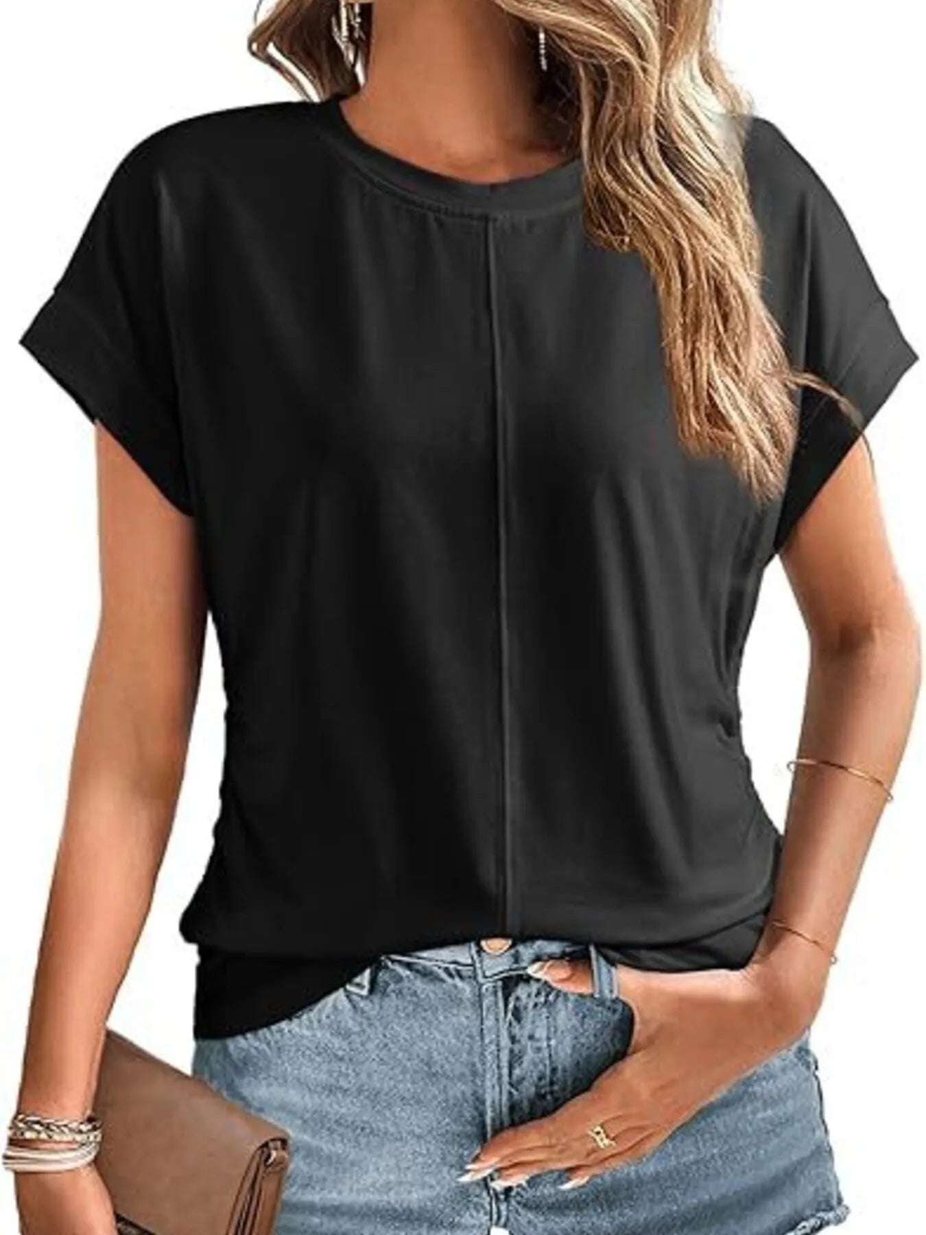 Round Neck Short Sleeve T-Shirt Black