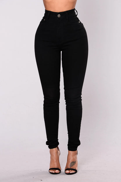 Popular Ultra High Waist Stretch Hip Lift Denim Skinny Pants Black