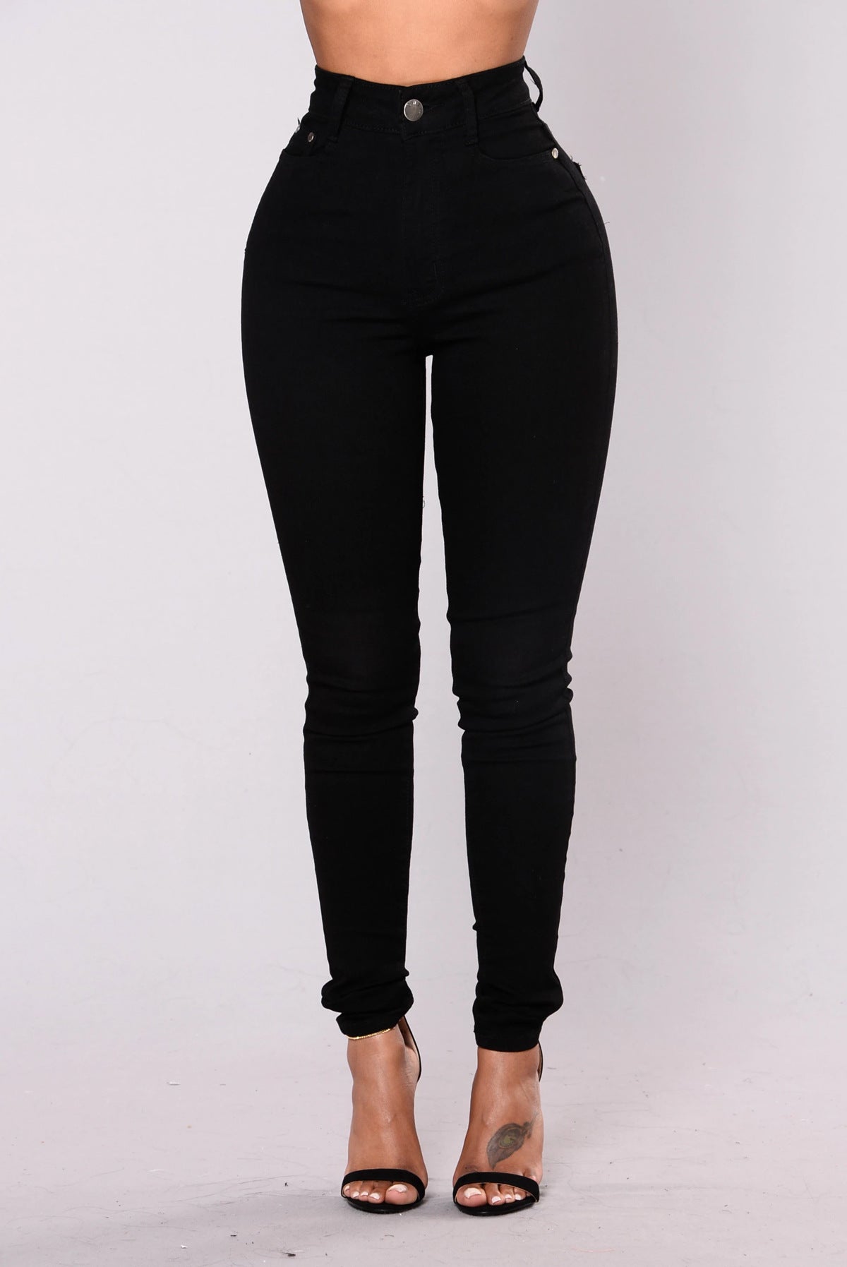 Popular Ultra High Waist Stretch Hip Lift Denim Skinny Pants Black