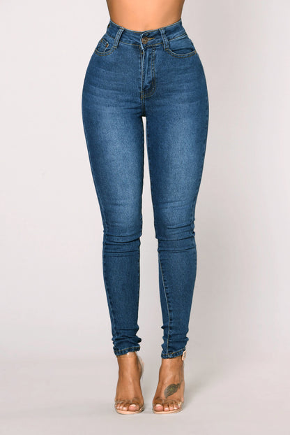 Popular Ultra High Waist Stretch Hip Lift Denim Skinny Pants Light Blue