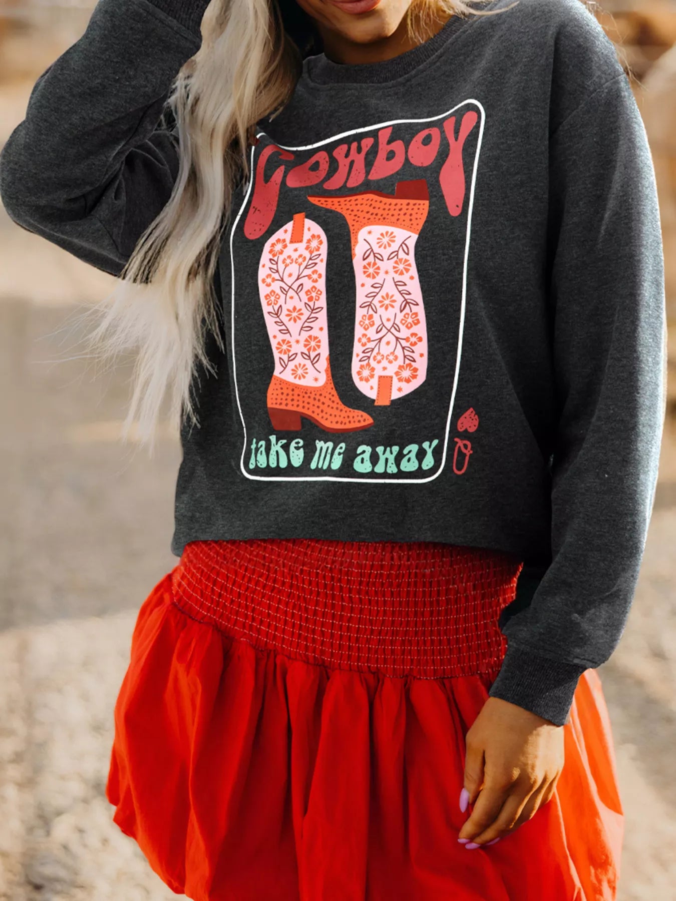Cowboy Queen Card Drop Shoulder Graphic Sweatshirt Dark Gray