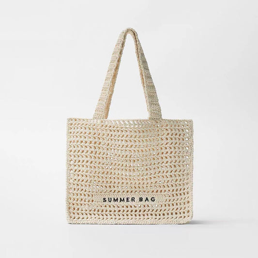 Summer Fairy Hollow Out Cutout out Straw Bag Niche One Shoulder Portable Letter Graphic Woven Bag Women Seaside Vacation Beach Bag