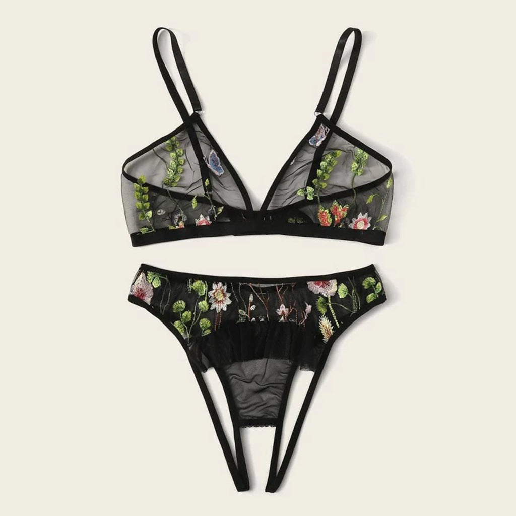 Sexy Sexy Lingerie Sexy Temptation Embroidered Three-Point Sexy Suit Black