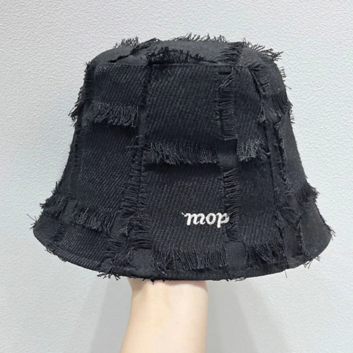 Frayed Edge Bucket Hat Black One Size