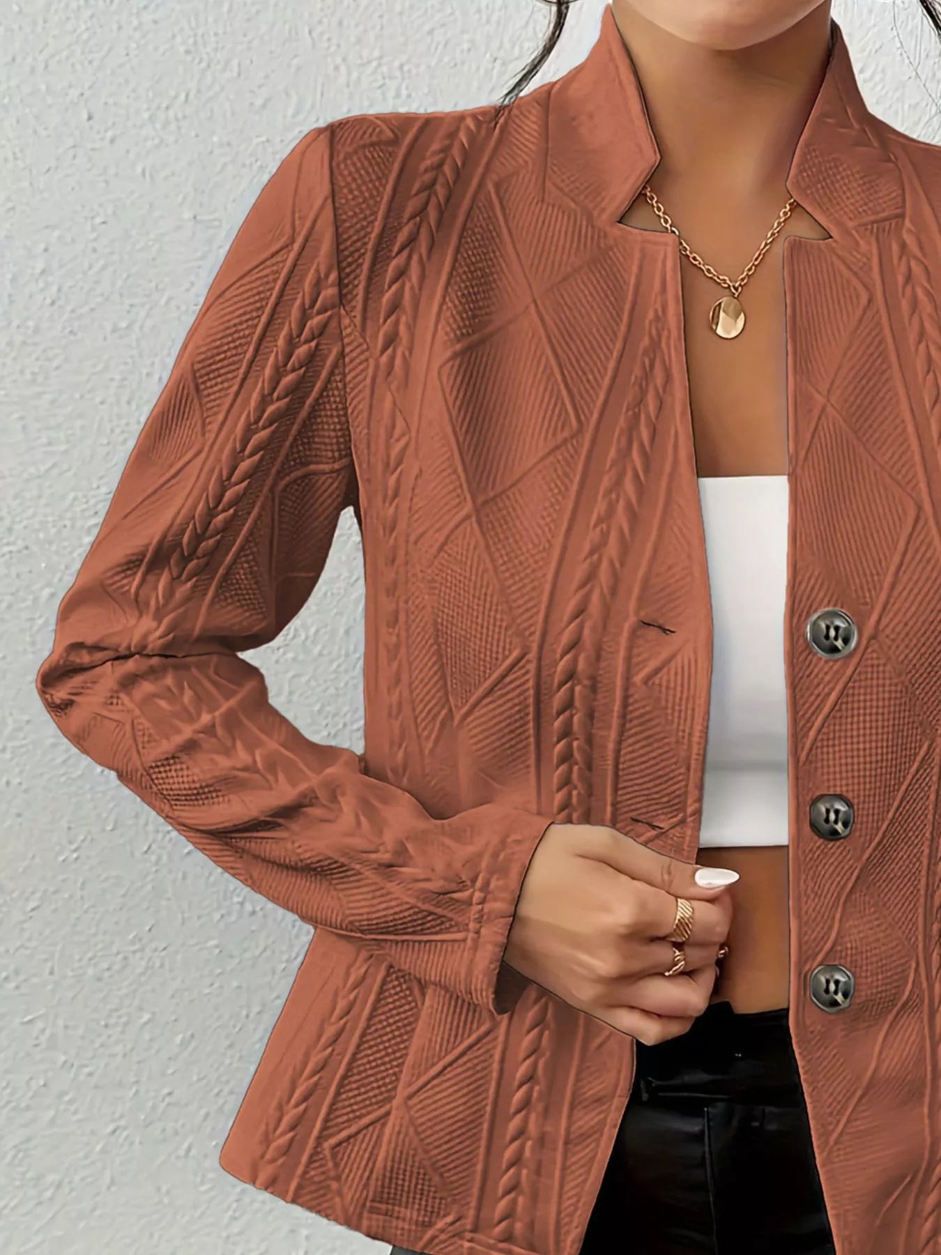 Textured Knit Button-Front Blazer