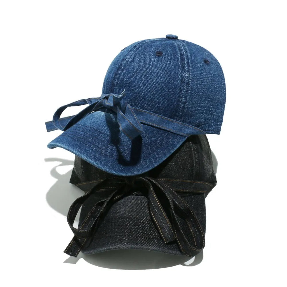 Washed Bow Denim Baseball Cap