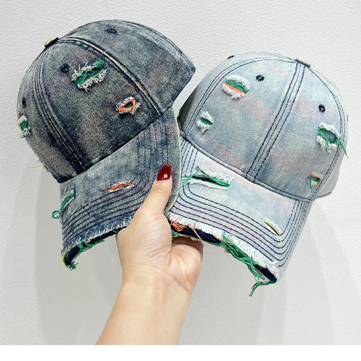 Distressed Adjustable Baseball Cap Light Blue One Size
