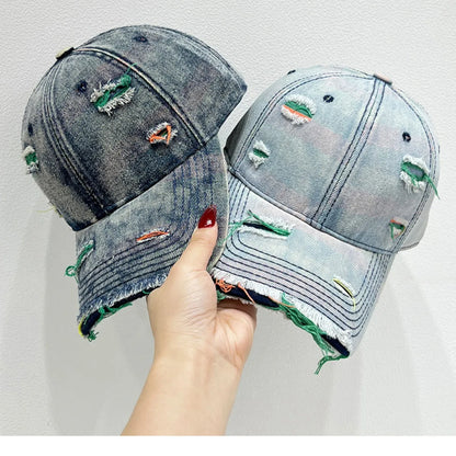 Distressed Adjustable Baseball Cap Light Blue One Size