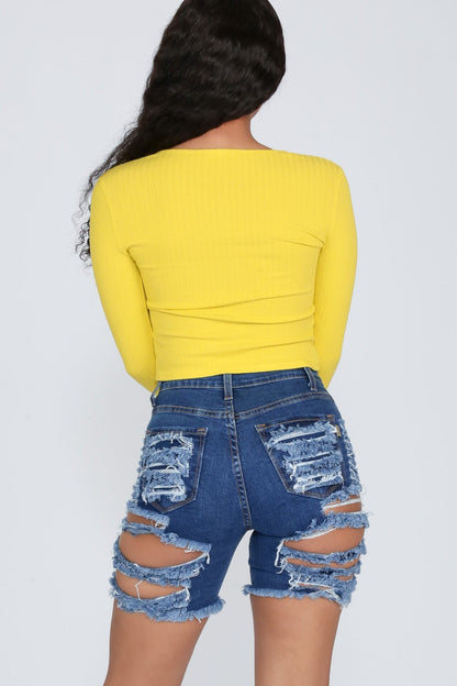 Popular Ripped Stretch Ripped Denim Shorts Cropped Pants Navy Blue