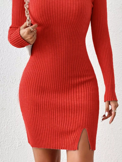 Ribbed Turtleneck Bodycon Sweater Dress