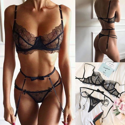 Black Sexy Lace Seduction Underwear See-through Tight Garter Belt Sexy Lingerie Black