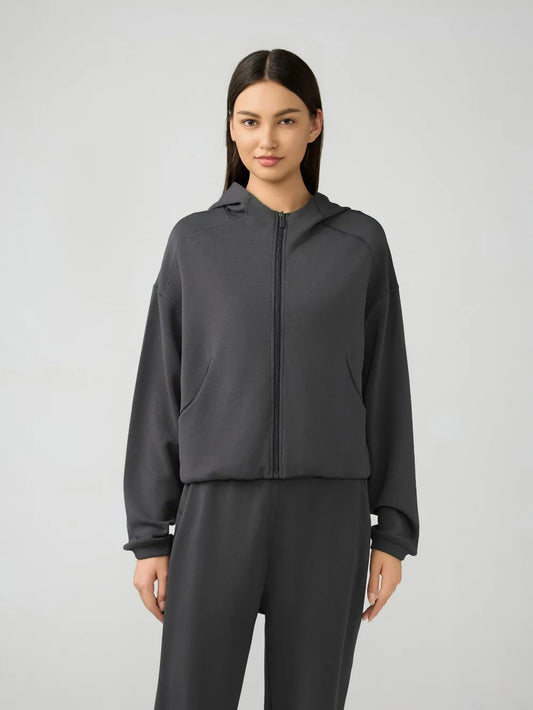 Millennia Zip Up Dropped Shouder Active Hooded Dark Gray