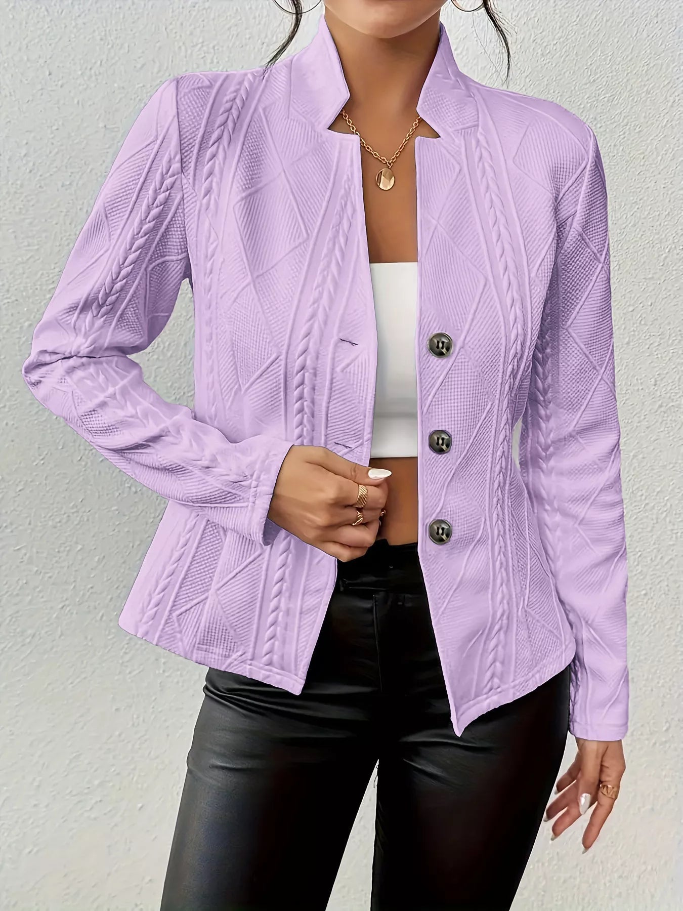 Textured Knit Button-Front Blazer Purple