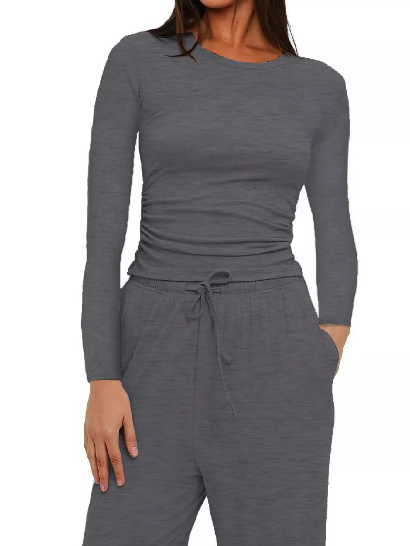 Full Size Casual Long Sleeve Top and Pants Set Plus Size