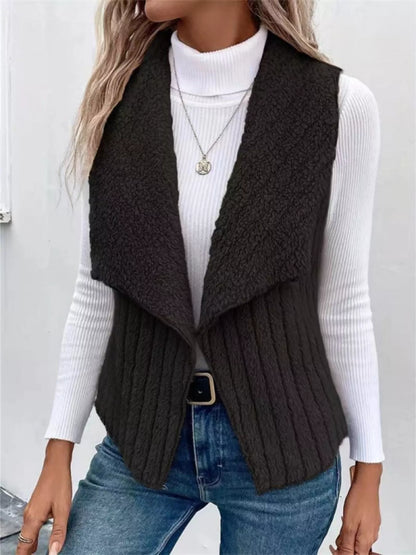 Cozy Fleece Open Front Vest Coat Black
