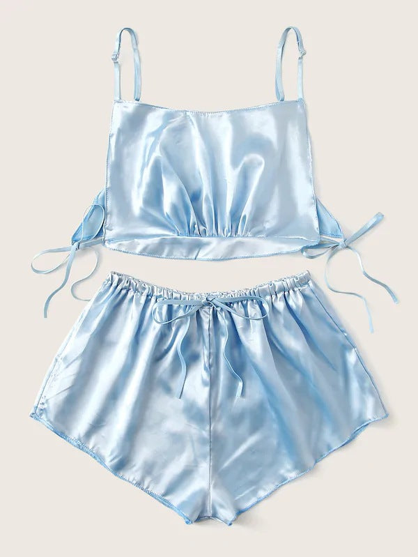Sexy Lingerie Pink Lace off-the-Shoulder Strap Two-Piece Set Light Blue